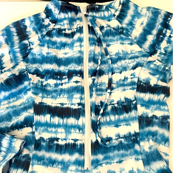 Hurley Blue tie-dye rash guard, one piece bathing suit zipper pull back Size XL - Picture 7 of 16